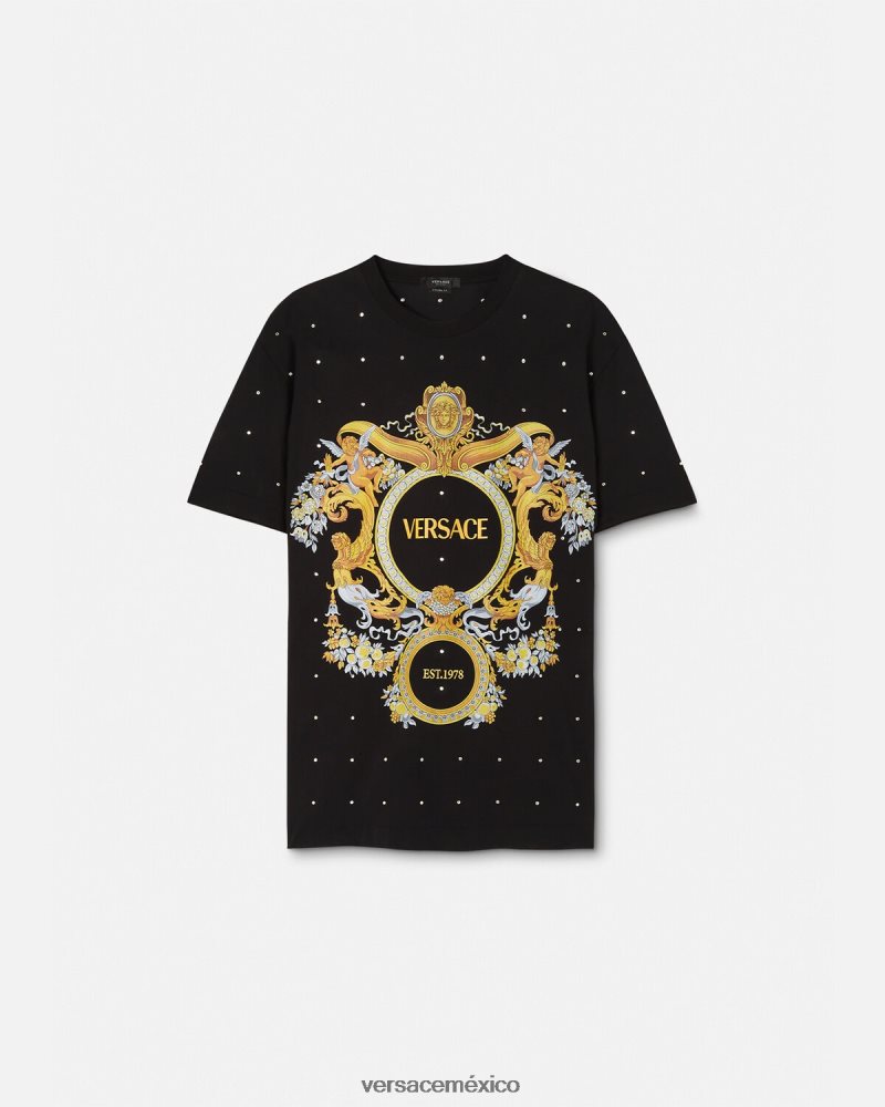 Versace camiseta con rejilla de cristal barroco negro ropa hombres 84626J1402