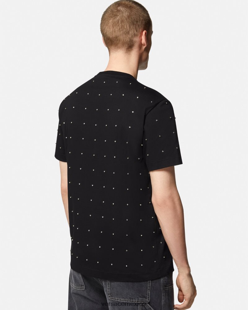 Versace camiseta con rejilla de cristal barroco negro ropa hombres 84626J1402