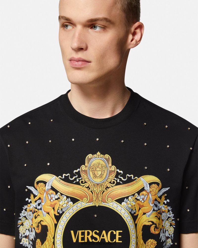 Versace camiseta con rejilla de cristal barroco negro ropa hombres 84626J1402
