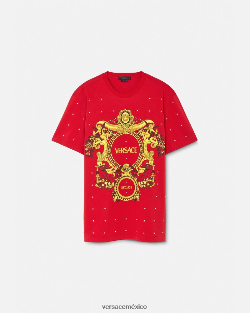 Versace camiseta con rejilla de cristal barroco rojo ropa hombres 84626J1401