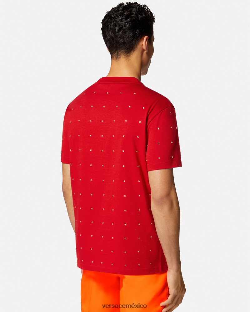 Versace camiseta con rejilla de cristal barroco rojo ropa hombres 84626J1401