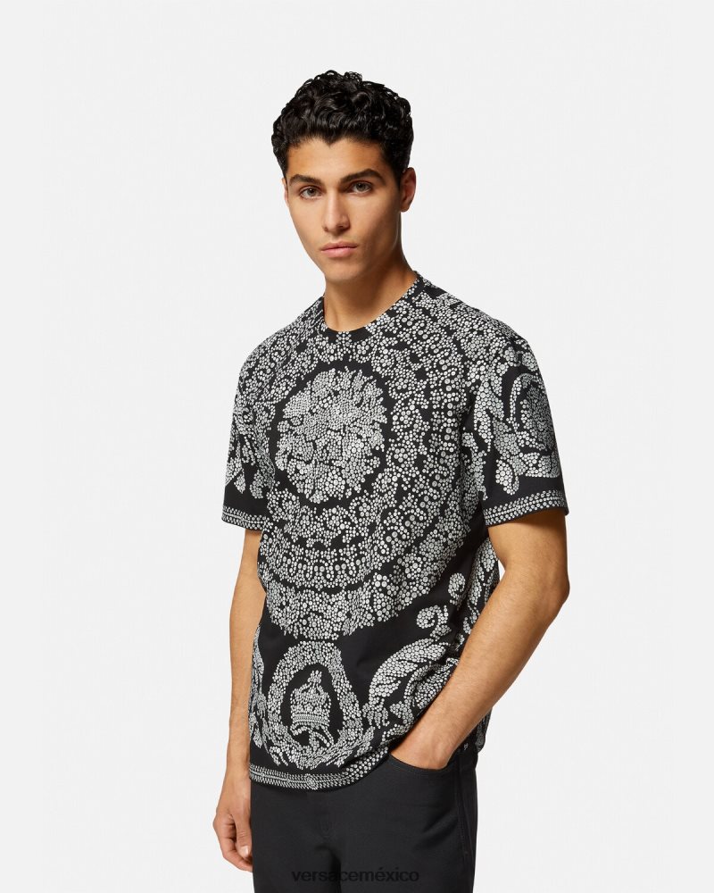 Versace camiseta con silueta barroca negro ropa hombres 84626J1392