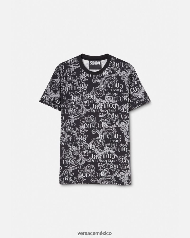 Versace camiseta de alta costura con logo negro y estampado ropa hombres 84626J2385