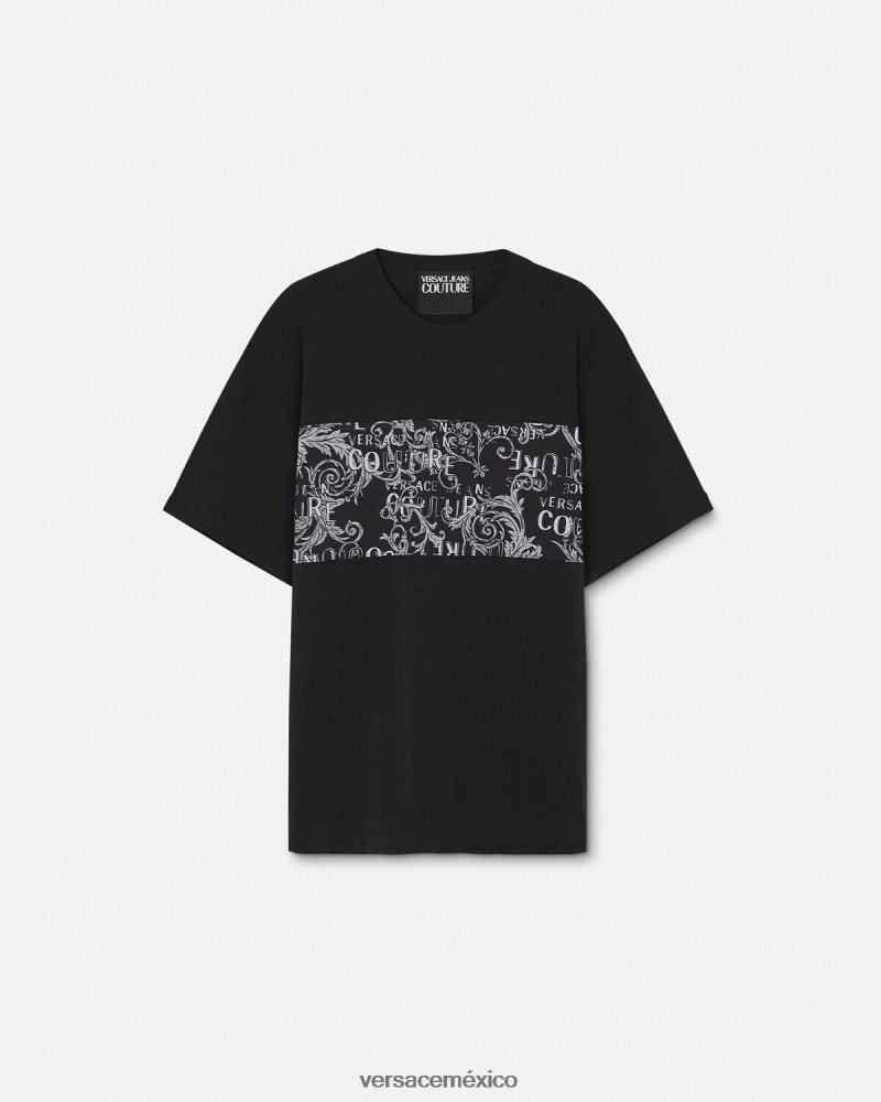 Versace camiseta de alta costura con logo negro y estampado ropa hombres 84626J2389