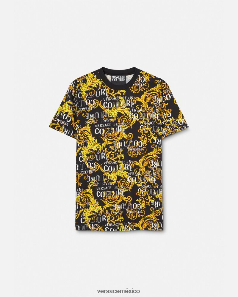 Versace camiseta de alta costura con logo oro negro ropa hombres 84626J2387