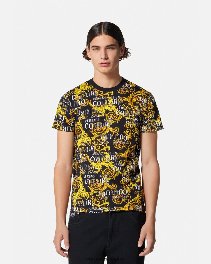 Versace camiseta de alta costura con logo oro negro ropa hombres 84626J2387
