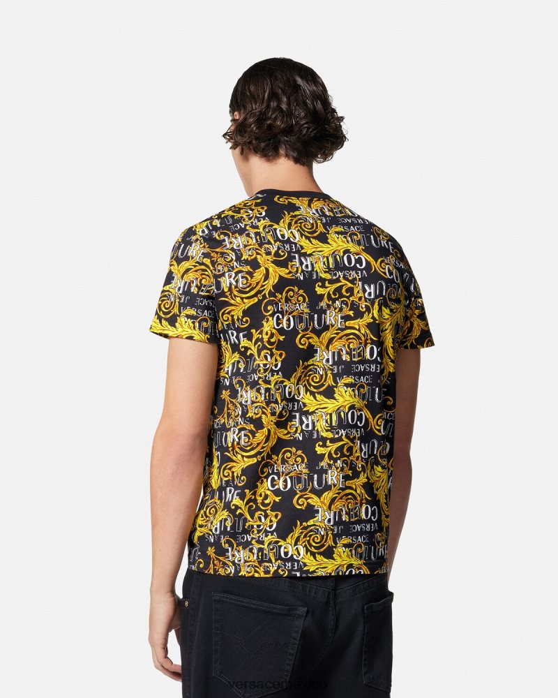 Versace camiseta de alta costura con logo oro negro ropa hombres 84626J2387