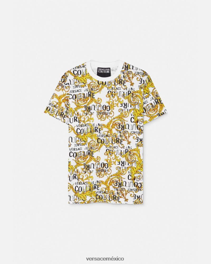 Versace camiseta de alta costura con logo oro y blanco ropa hombres 84626J2386