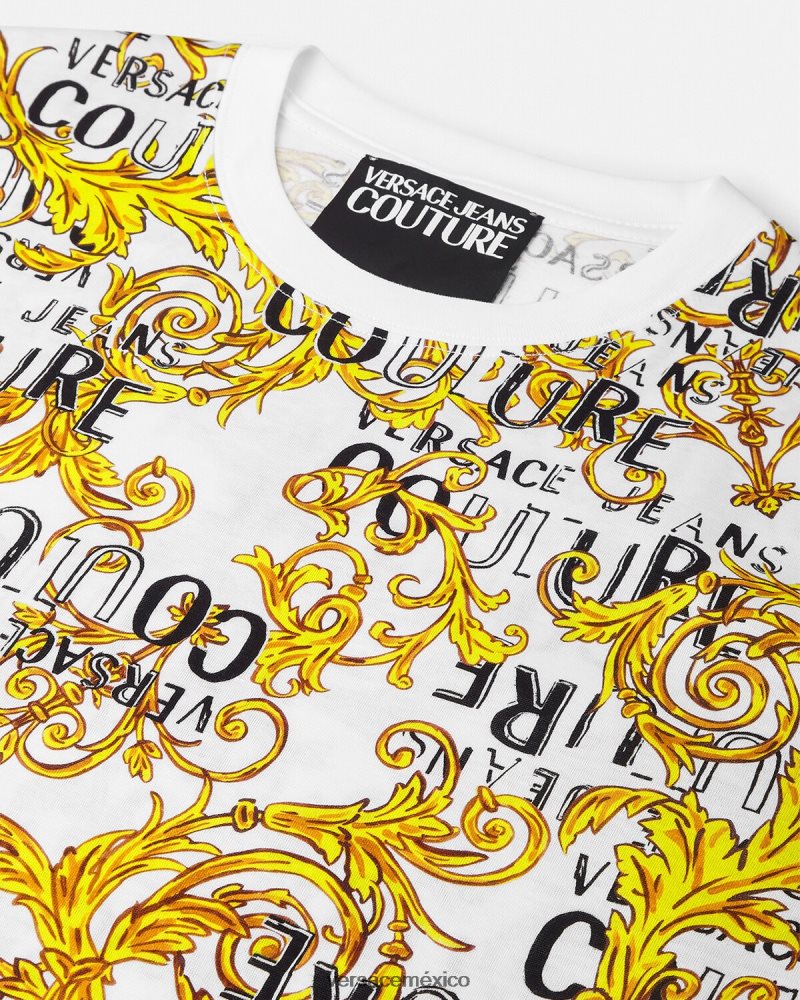 Versace camiseta de alta costura con logo oro y blanco ropa hombres 84626J2386
