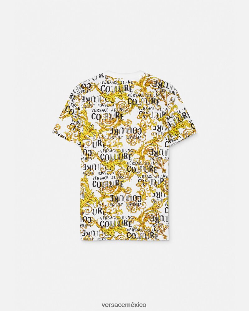 Versace camiseta de alta costura con logo oro y blanco ropa hombres 84626J2386
