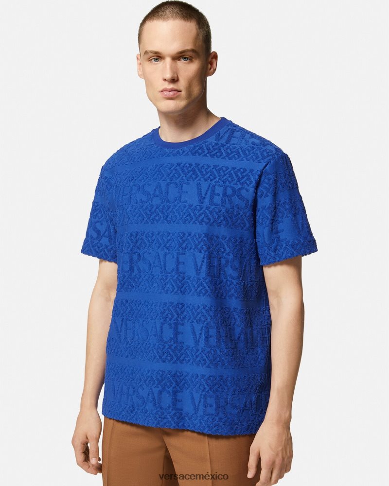 Versace camiseta de felpa integral azul ropa hombres 84626J1407