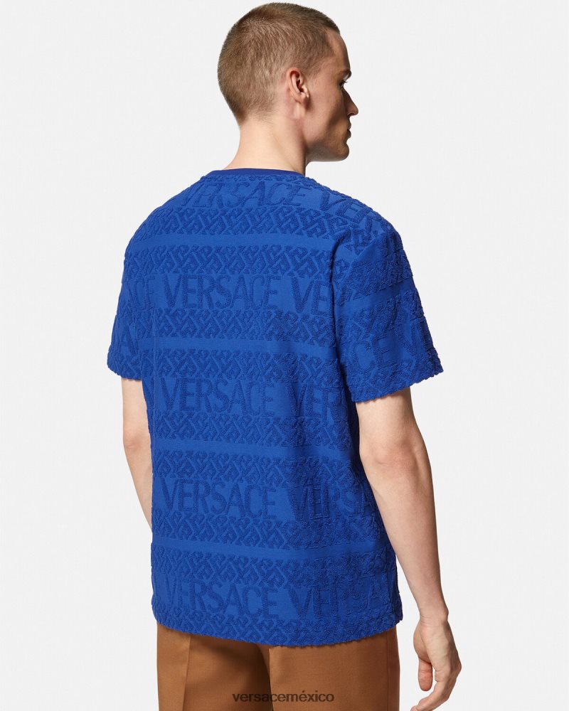 Versace camiseta de felpa integral azul ropa hombres 84626J1407