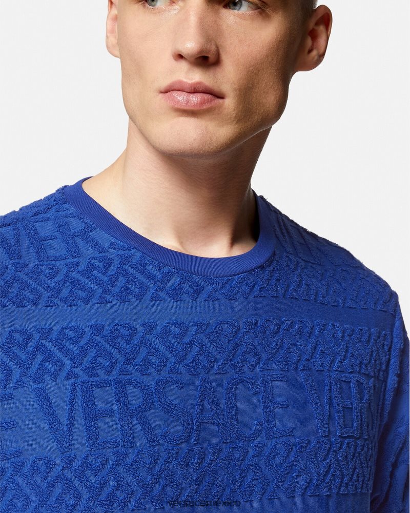 Versace camiseta de felpa integral azul ropa hombres 84626J1407