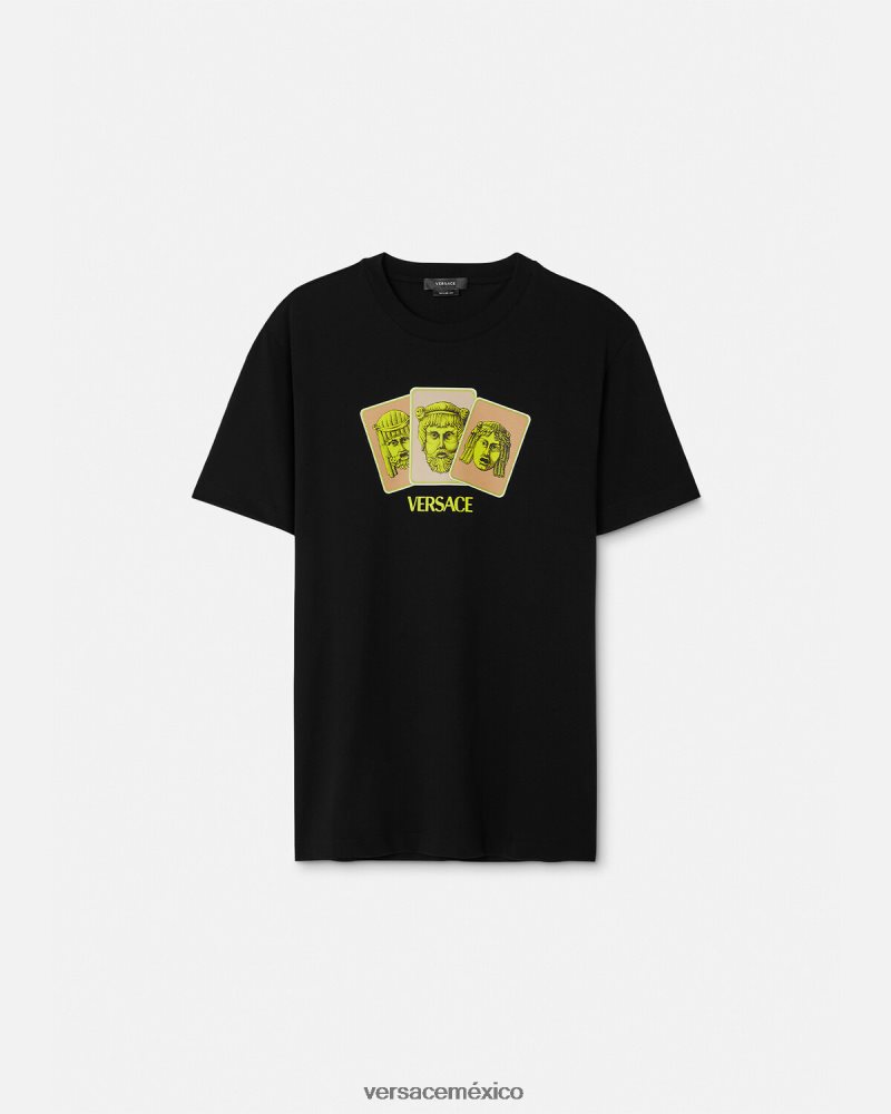 Versace camiseta le maschere negro ropa hombres 84626J1382