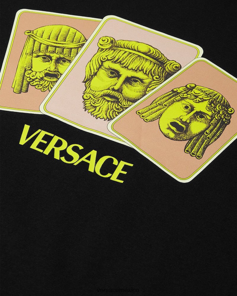 Versace camiseta le maschere negro ropa hombres 84626J1382