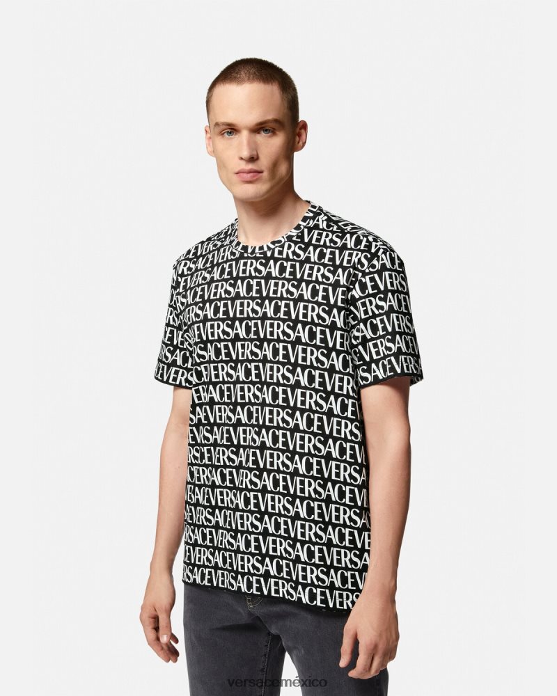 Versace camiseta por toda la prenda negro y estampado ropa hombres 84626J1390