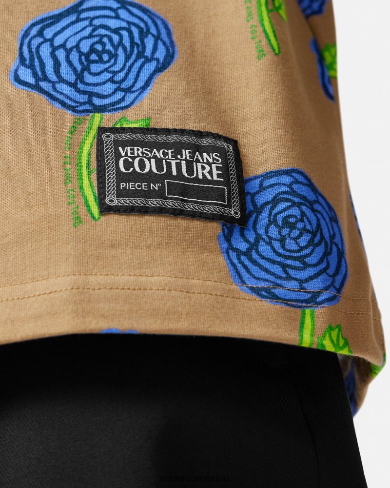 Versace camiseta rosas marrón ropa hombres 84626J2371