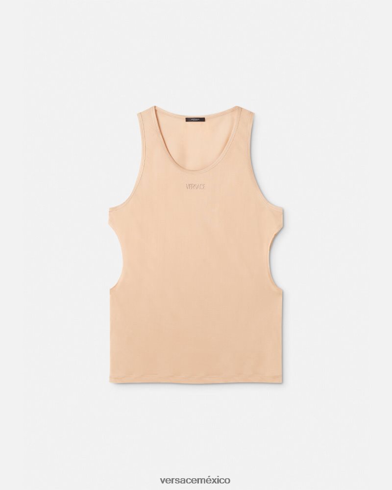 Versace camiseta sin mangas con abertura beige ropa hombres 84626J1380