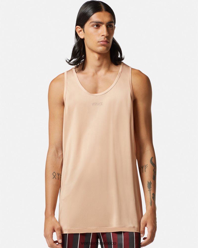 Versace camiseta sin mangas con abertura beige ropa hombres 84626J1380