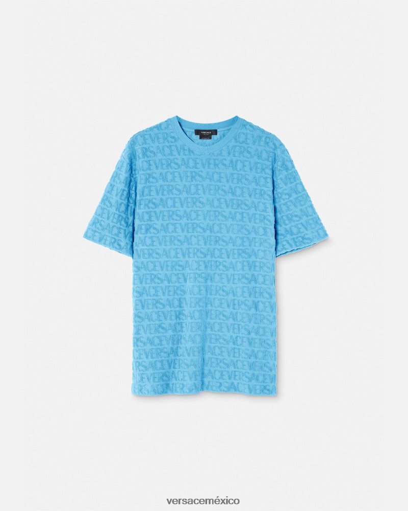 Versace camiseta tipo toalla azul claro ropa hombres 84626J1352