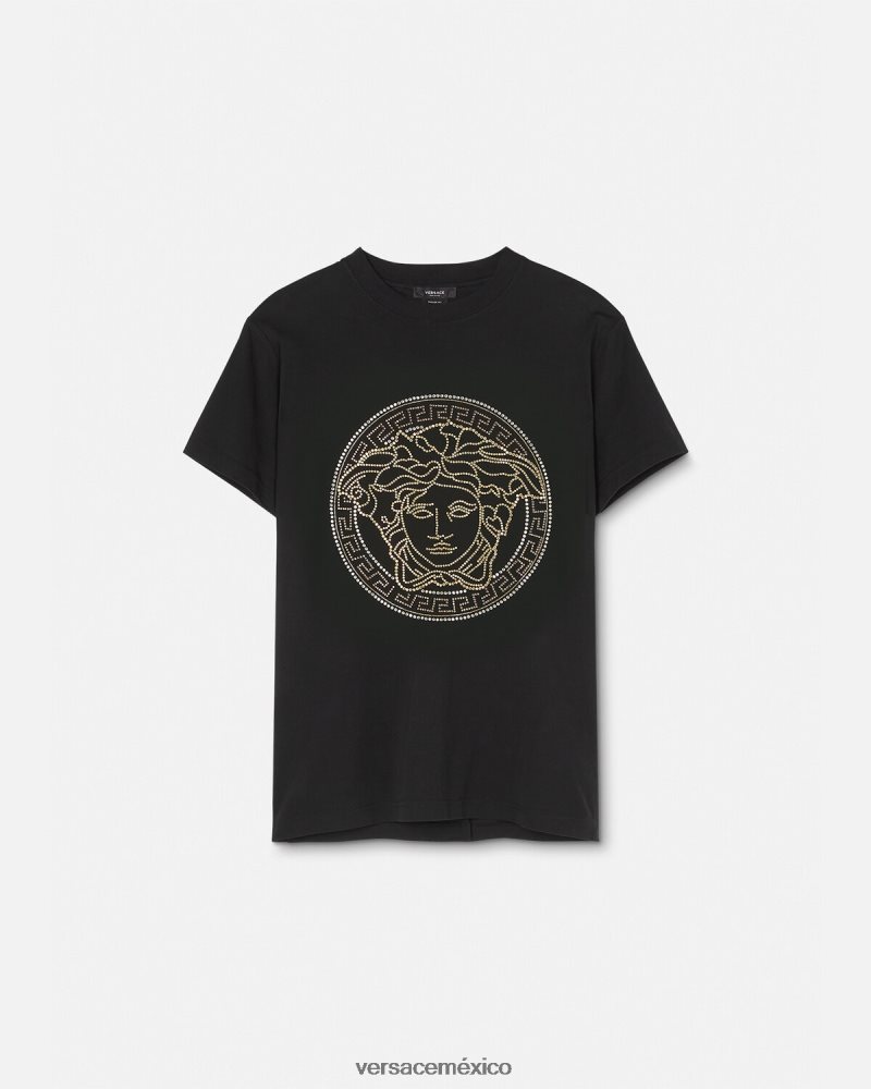 Versace playera con logo de Medusa y adornos negro ropa hombres 84626J1377