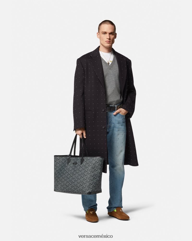 Versace abrigo con botones y botones negro ropa hombres 84626J1256