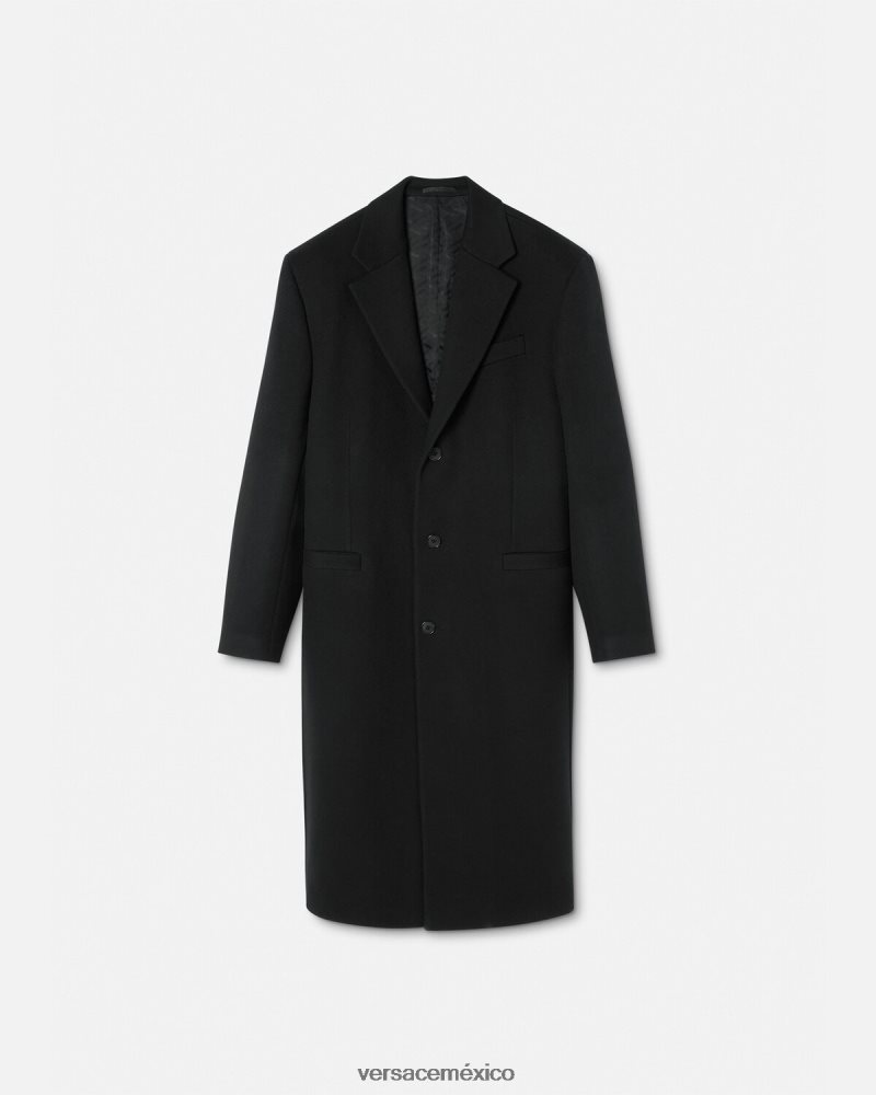 Versace abrigo de lana con botonadura simple negro ropa hombres 84626J1245