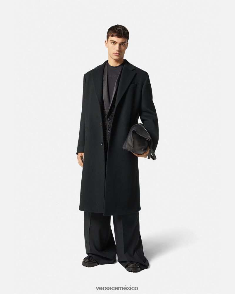 Versace abrigo de lana con botonadura simple negro ropa hombres 84626J1245
