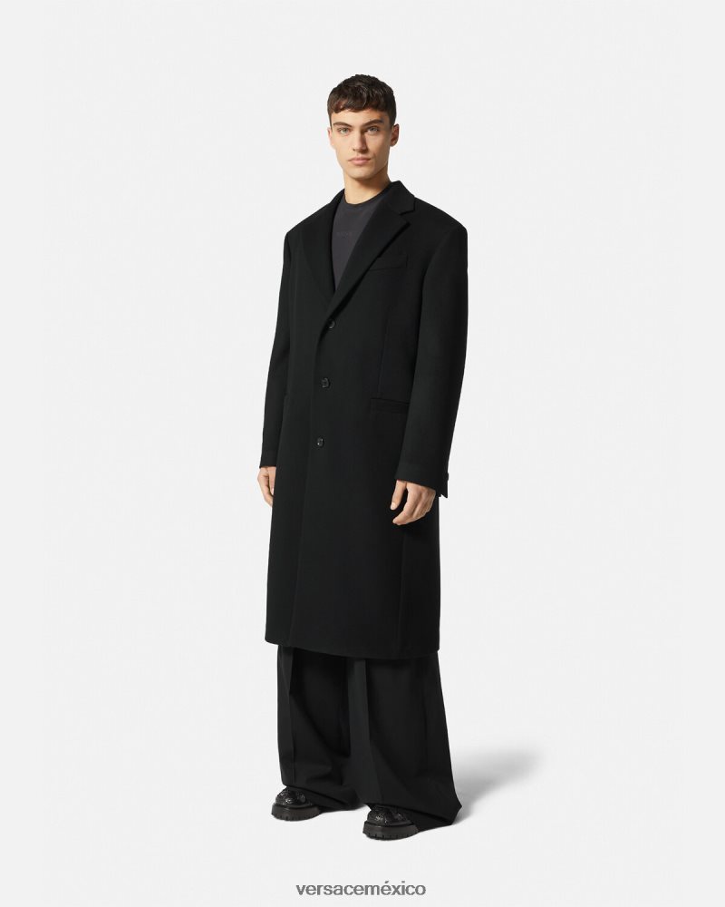 Versace abrigo de lana con botonadura simple negro ropa hombres 84626J1245