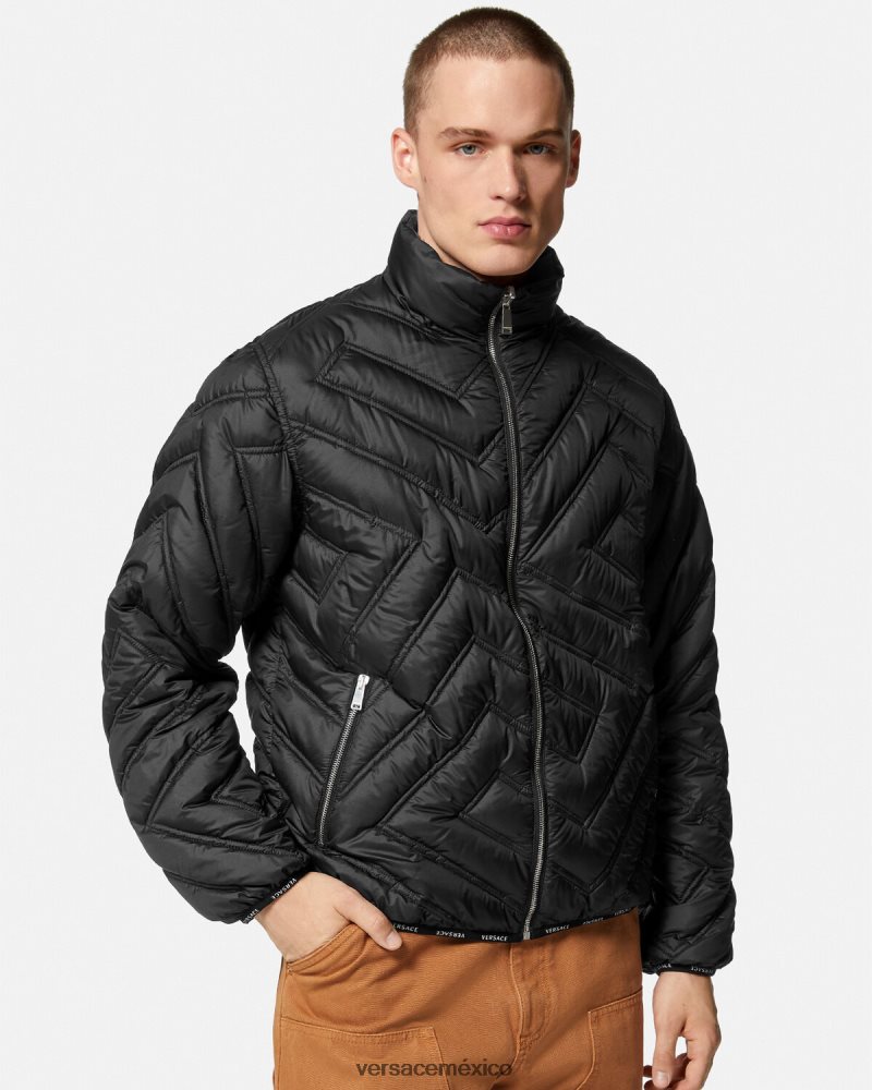 Versace chaqueta acolchada la greca negro ropa hombres 84626J1228