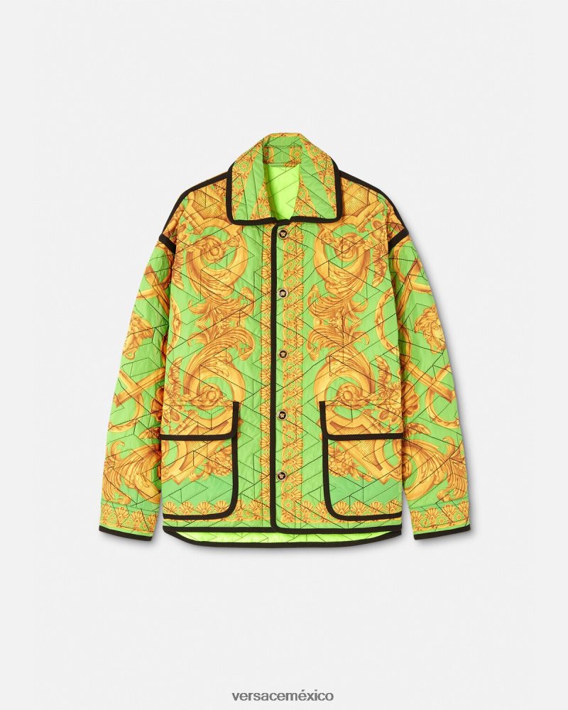 Versace chaqueta blusón acolchada barroco 660 oro y verde ropa hombres 84626J1242
