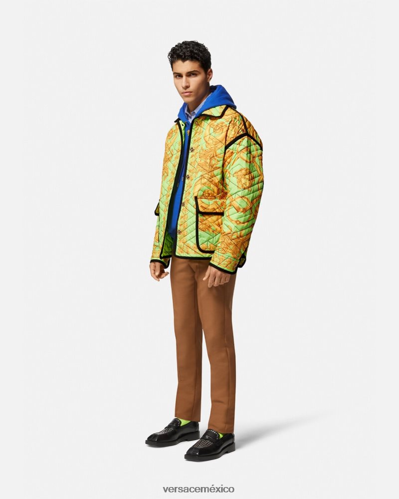 Versace chaqueta blusón acolchada barroco 660 oro y verde ropa hombres 84626J1242