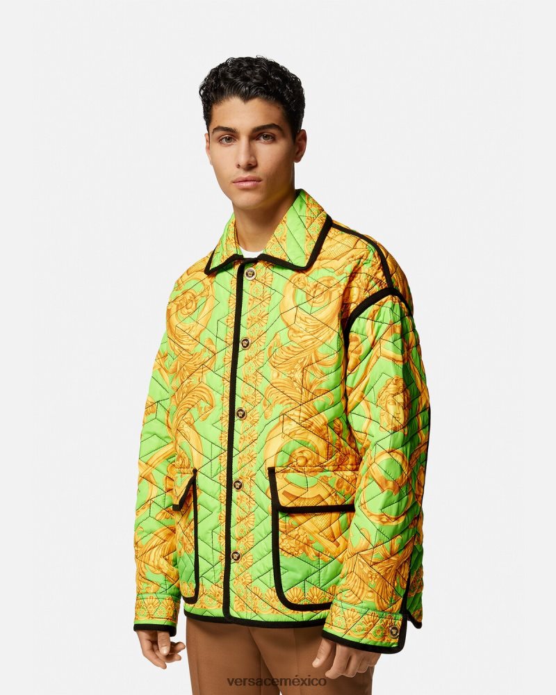 Versace chaqueta blusón acolchada barroco 660 oro y verde ropa hombres 84626J1242