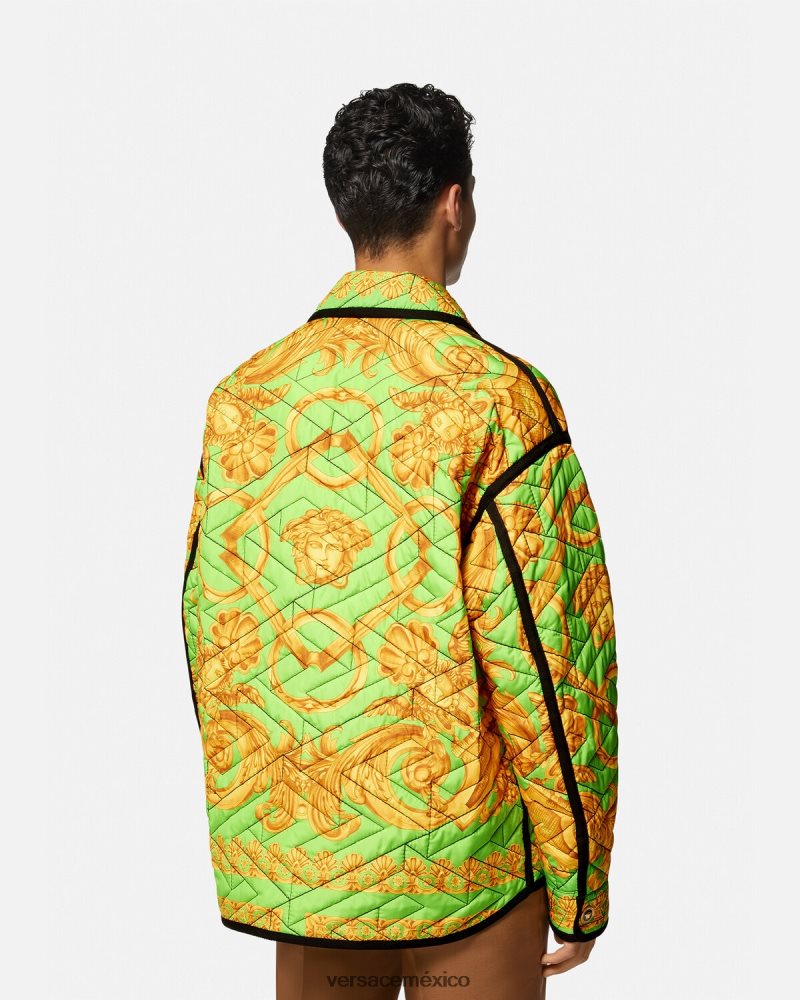 Versace chaqueta blusón acolchada barroco 660 oro y verde ropa hombres 84626J1242