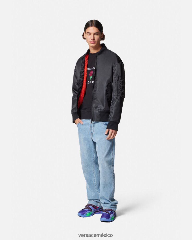 Versace chaqueta bomber con emblema en V negro ropa hombres 84626J2418