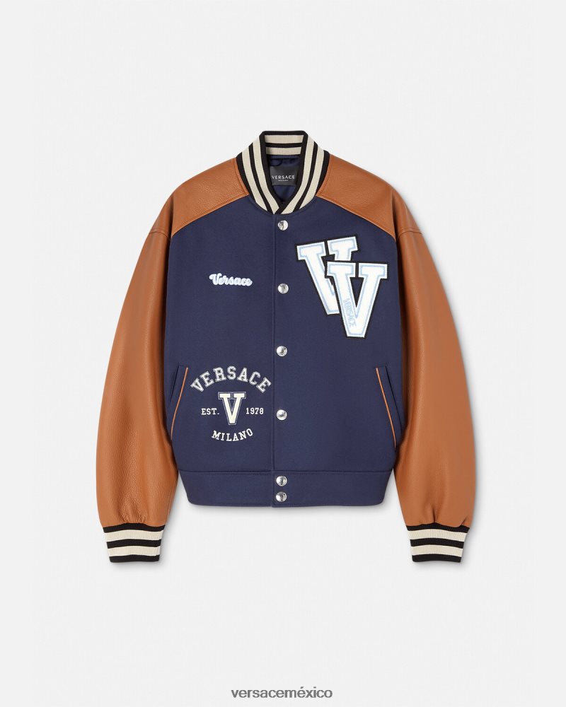 Versace chaqueta bomber con logo universitario azul Marrón ropa hombres 84626J1257