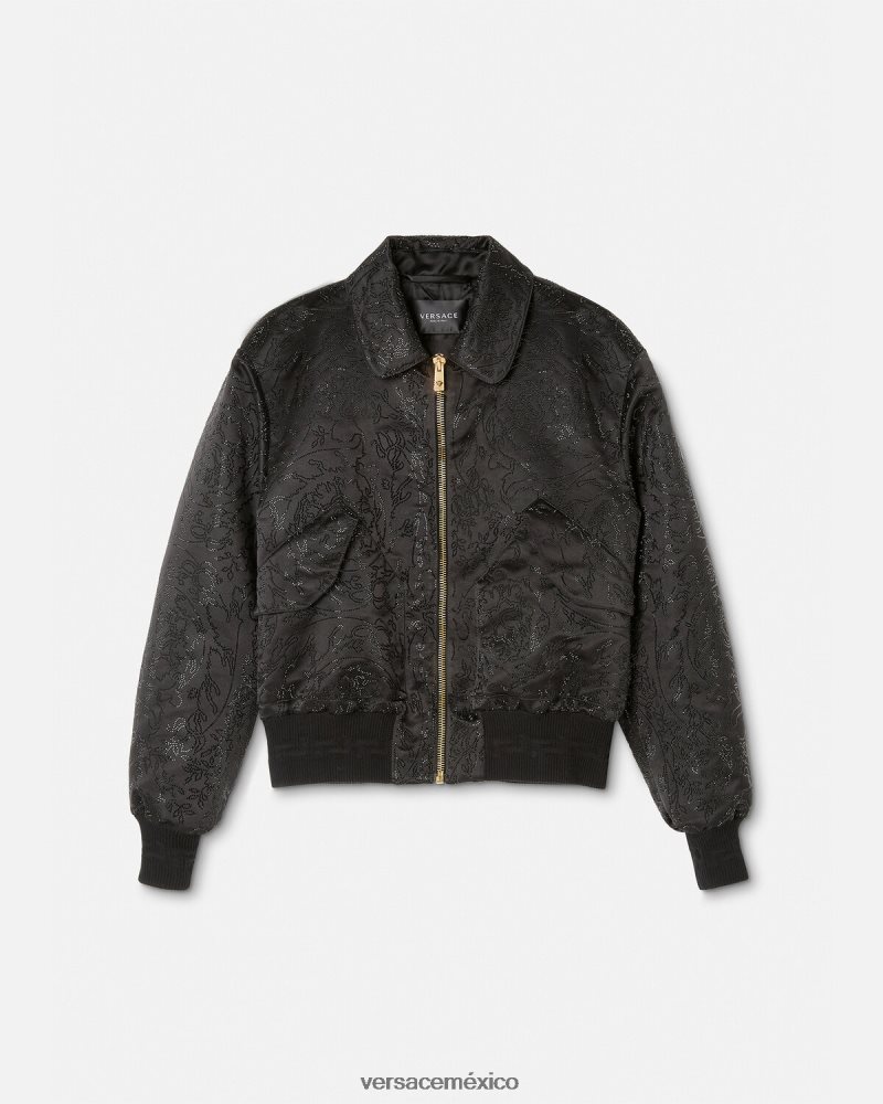 Versace chaqueta bomber con silueta barroca y adornos negro ropa hombres 84626J1226