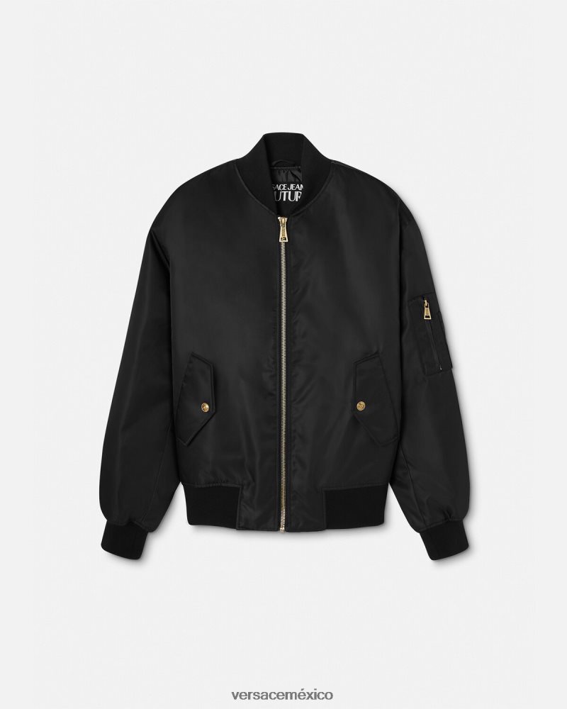 Versace chaqueta bomber de alta costura con logo oro negro ropa hombres 84626J2417