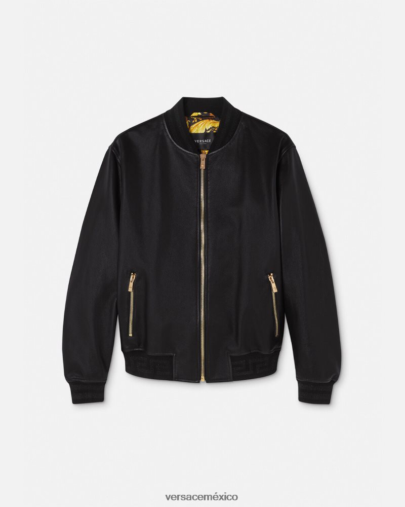 Versace chaqueta bomber de cuero con greca negro ropa hombres 84626J1225
