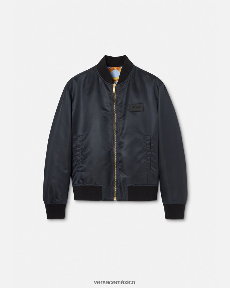 Versace chaqueta bomber reversible barroco 660 azul y oro ropa hombres 84626J1240