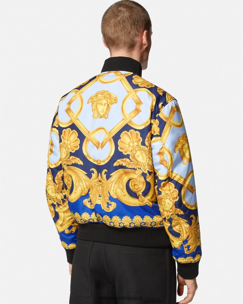 Versace chaqueta bomber reversible barroco 660 azul y oro ropa hombres 84626J1240
