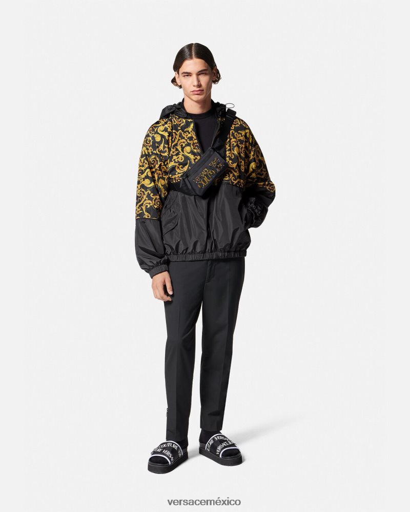 Versace chaqueta con capucha de alta costura oro negro ropa hombres 84626J2380