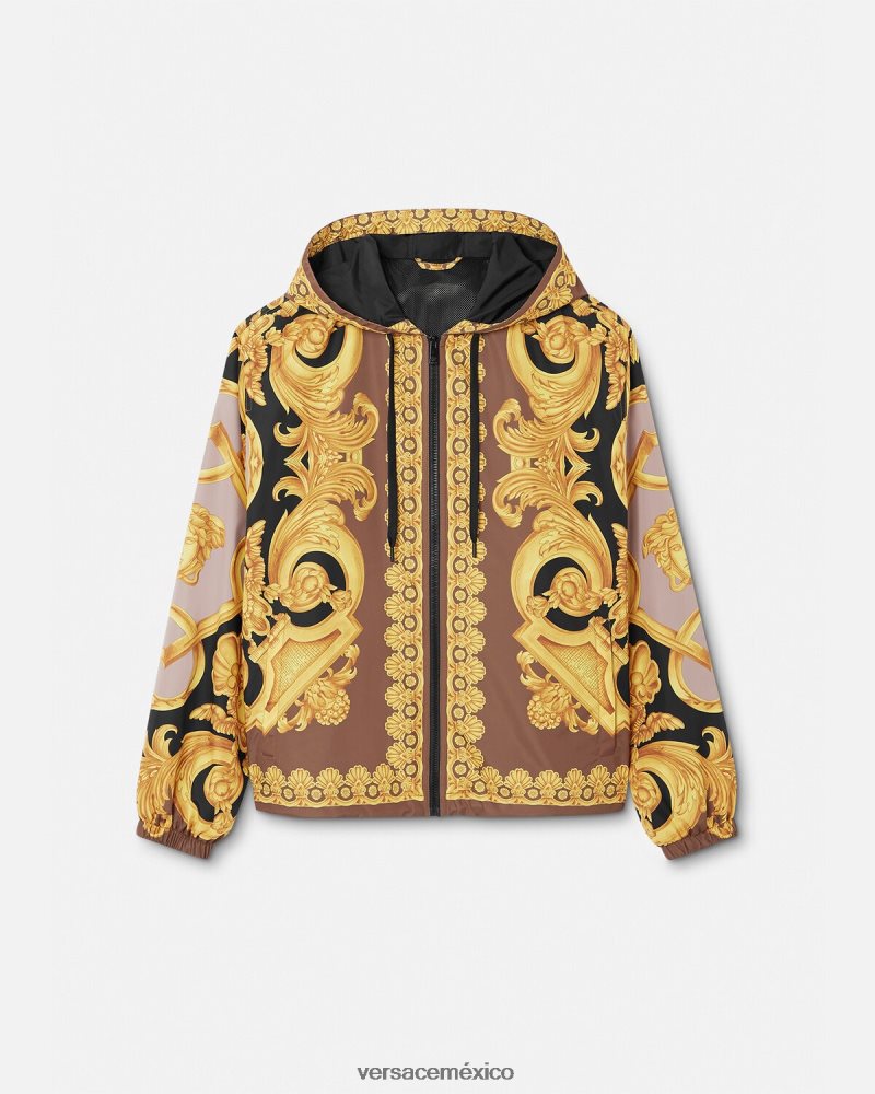 Versace chaqueta cortavientos barroco 660 marrón y dorado ropa hombres 84626J1241