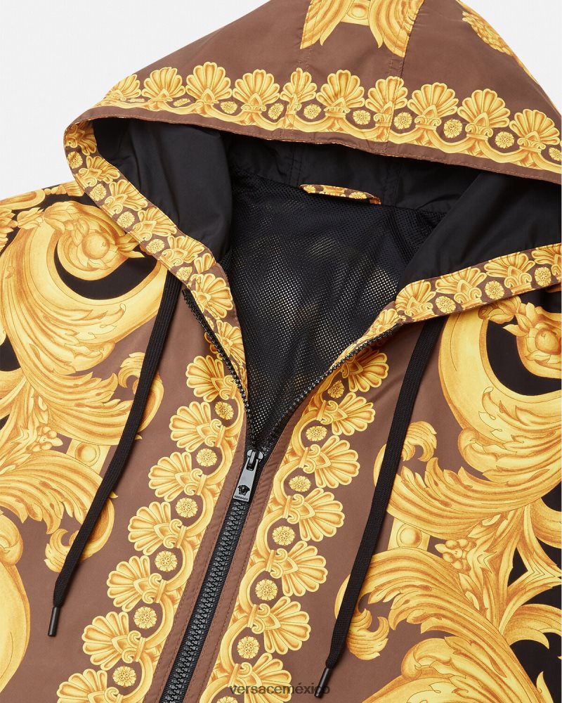 Versace chaqueta cortavientos barroco 660 marrón y dorado ropa hombres 84626J1241
