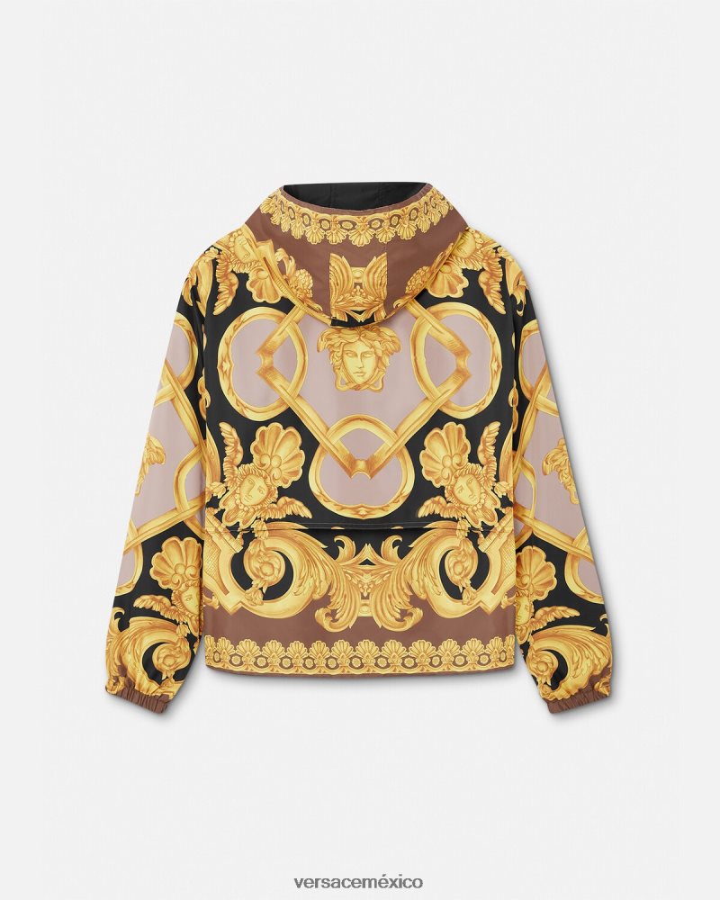 Versace chaqueta cortavientos barroco 660 marrón y dorado ropa hombres 84626J1241