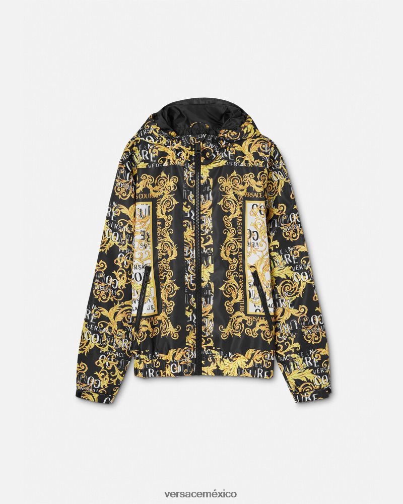 Versace chaqueta cortavientos de alta costura con logo negro y estampado ropa hombres 84626J2414