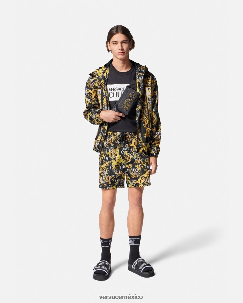 Versace chaqueta cortavientos de alta costura con logo negro y estampado ropa hombres 84626J2414