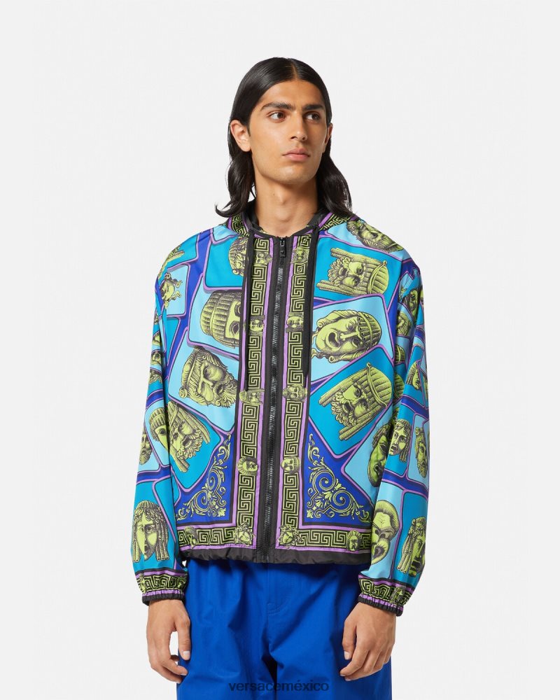 Versace chaqueta cortavientos le maschere imprimir ropa hombres 84626J1235