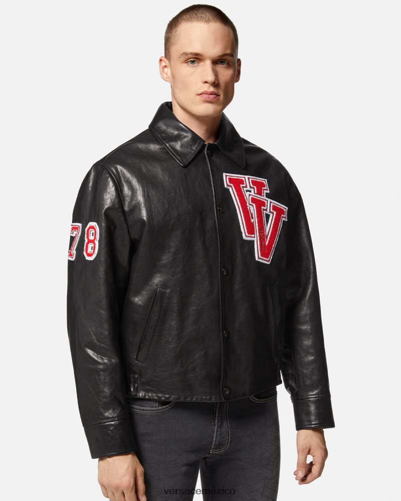 Versace chaqueta de cuero universitaria negro ropa hombres 84626J1258