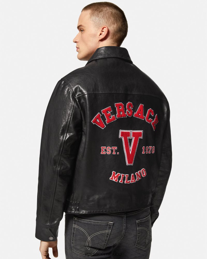 Versace chaqueta de cuero universitaria negro ropa hombres 84626J1258